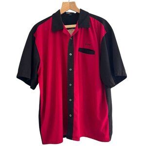 VTG Time Out Men's Sz XL Budweiser Lanes Button-Up Black Red Panel Bowling Shirt